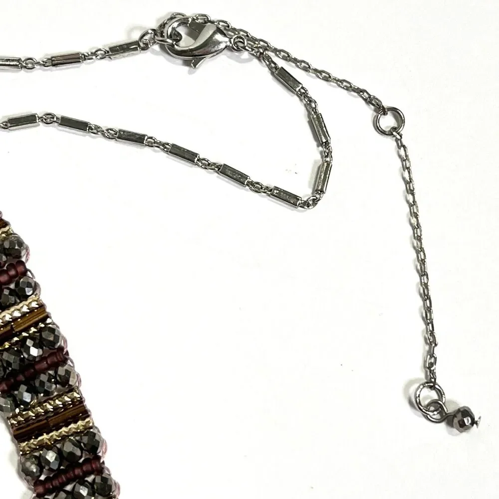 Layered Necklace Faceted Glass Linked Beads Silver Tone Feminine Boho Jewelry